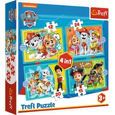 Пазли 4в1(12, 15, 20, 24) Щастлива команда Щенячий патруль, Trefl 34346