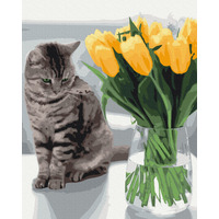 Картина за номерами Котик з тюльпанами BrushMe BS52638